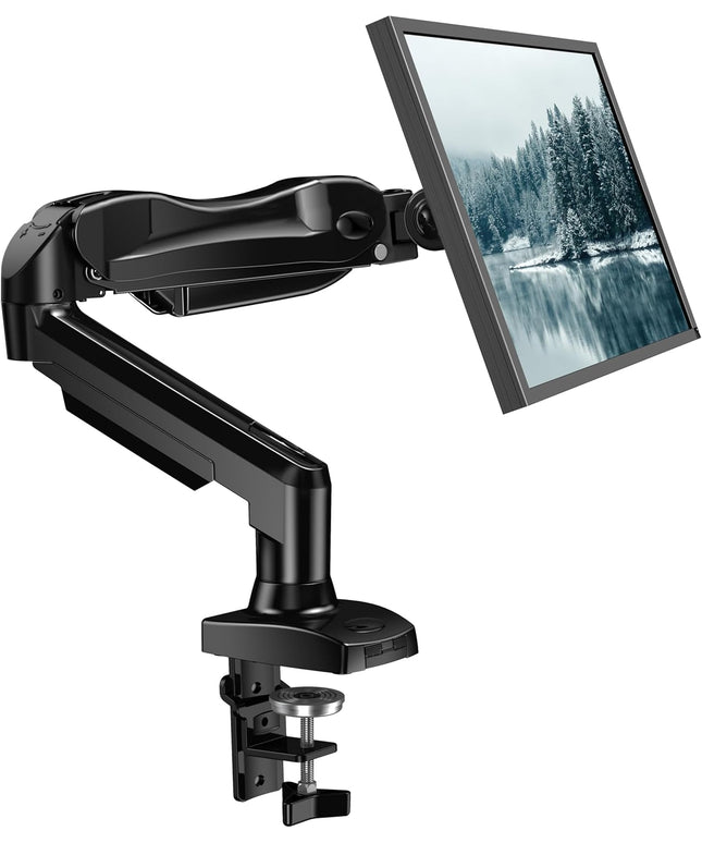 HUANUO Single Monitor Mount – Gas Spring Arm with C-Clamp & Grommet Base, Fits 13–32" Monitors, 4.4–19.8 lbs