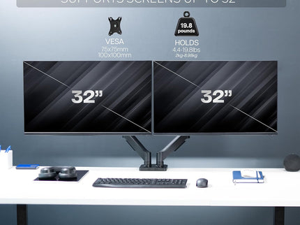 VIVO Dual Monitor Desk Mount – Pneumatic Arm, Fits up to 32" Screens (19.8 lbs per Arm), Articulating Counterbalance, VESA – STAND-V002O