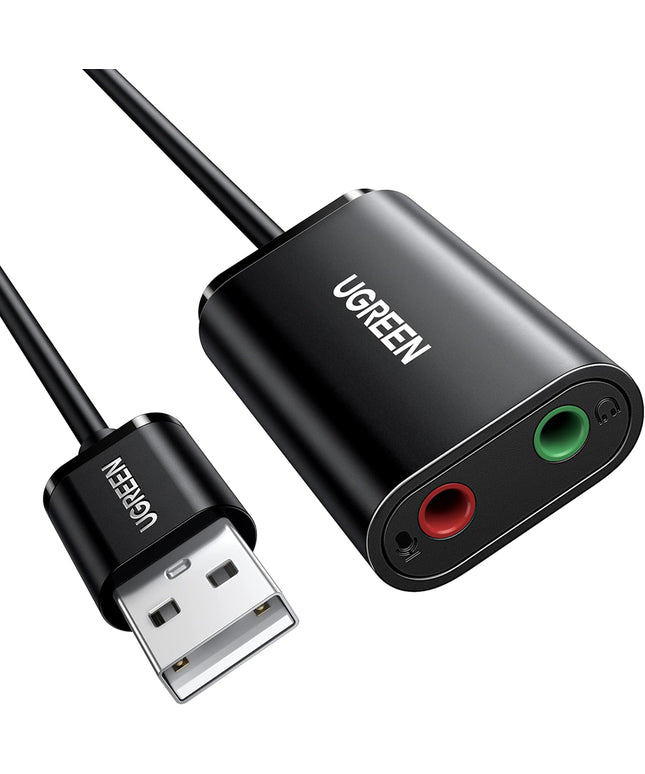 UGREEN USB to Audio Jack Sound Card Adapter with Dual TRS 3-Pole 3.5mm Headphone and Microphone USB to Aux 3.5mm External Audio Converter for Windows Mac Linux PC Laptops Desktops PS5 Switch 2