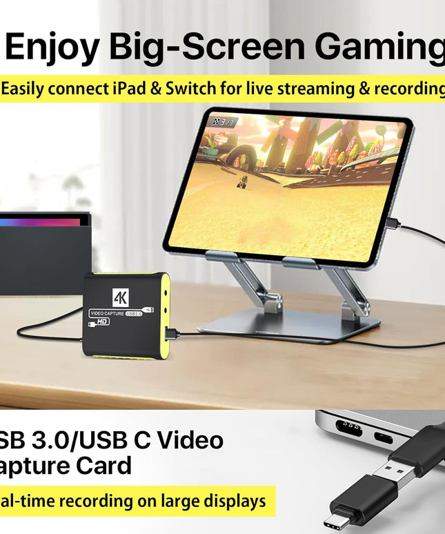 HDMI Video Capture Card for Nintendo Switch 2, 1080P 60FPS, 4K@30Hz Input and Passthrough, HDMI to USB3.0, Compatible with OBS/PS4/PS5/Mac/Windows