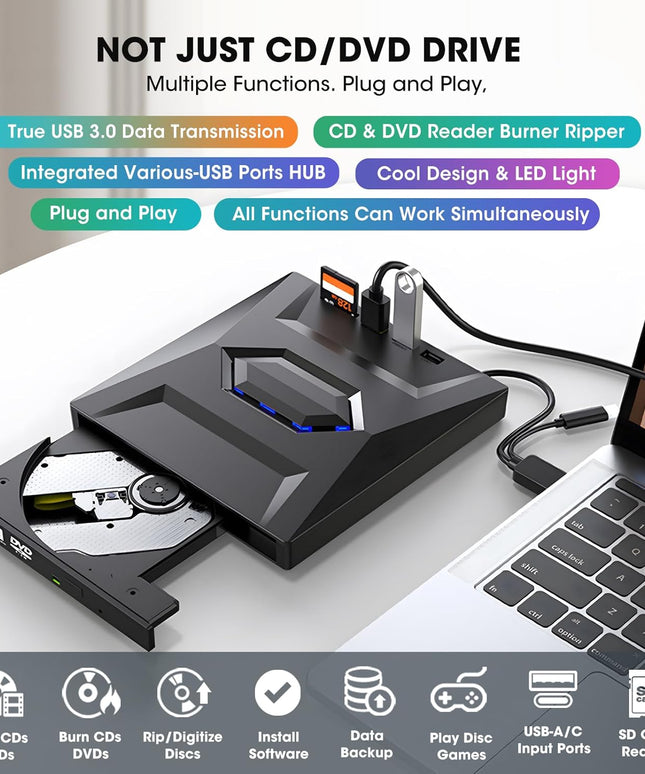 ROOFULL External CD DVD Drive
