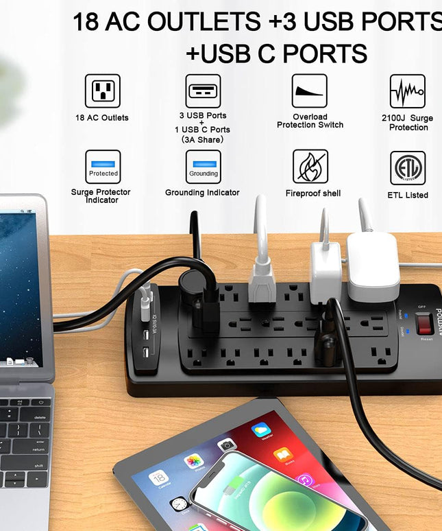 18 Outlets Surge Protector Power Strip