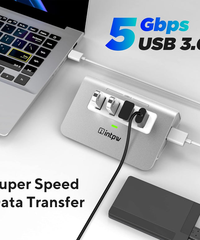 USB 3.0 Hub,Aluminum 4 Port USB Data Hub