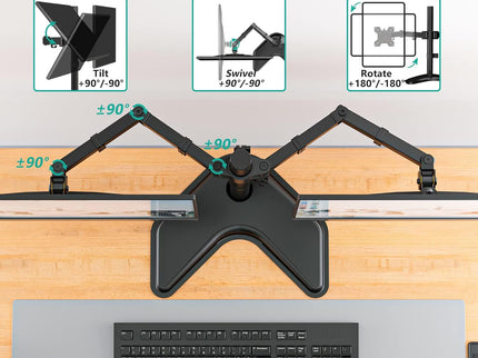 WALI Dual Monitor Desk Stand – Fits 2 Monitors up to 27", Max 22 lbs per Arm, Full-Motion, Free-Standing – Black (MF002)