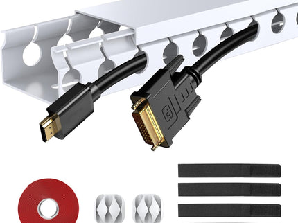 White Cable Raceway Kit – 77" (5×15.5") Open Slot Wire Covers