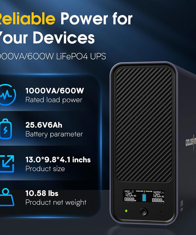 1000VA/600W Lithium UPS Battery Backup