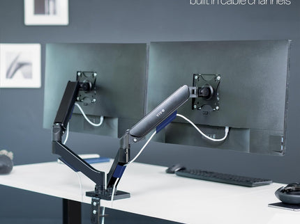 VIVO Dual Monitor Desk Mount – Pneumatic Arm, Fits up to 32" Screens (19.8 lbs per Arm), Articulating Counterbalance, VESA – STAND-V002O