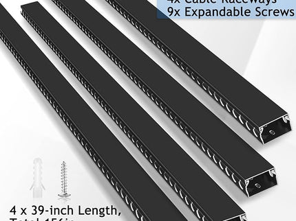 ZhiYo Cable Raceway – 156" (4×39") PVC Under Desk Cord Organizer