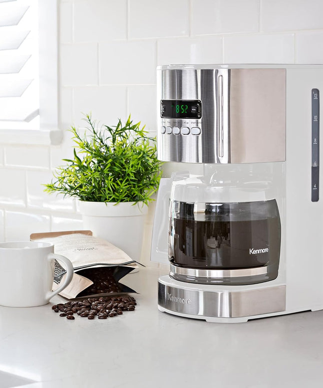 Kenmore Drip Coffee Maker - 12 Cup Programmable Cafe Machine With Glass Pot