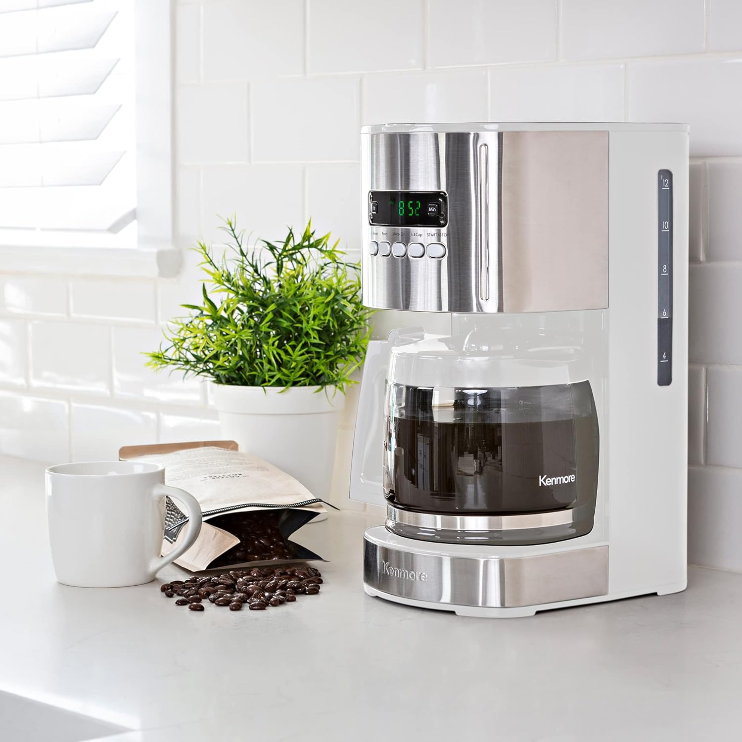 Kenmore Drip Coffee Maker - 12 Cup Programmable Cafe Machine With Glass Pot