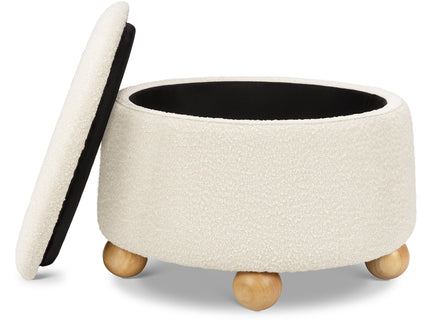 M30985PWBHF,Namesake,Tuffet Storage Ottoman in Performance Ivory Boucle w/Honey Ball Feet