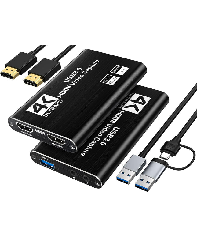 Video Capture Card, USB 3.0 Capture Card 4K HDMI Loop-Out, 1080P 60FPS/2K 30FPS Video Game Capture for Works for PS5/Camera/PC