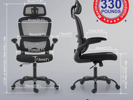 TRALT Ergonomic Office Chair – Mesh, High Back, Wheels – Black