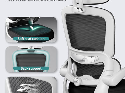 TRALT Ergonomic Office Chair – Mesh, High Back, Wheels – Black & White