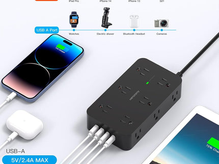 Power Strip Surge Protector with 12 Outlets 4 USB Port