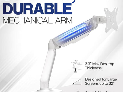 VIVO Single Monitor Desk Mount – Mechanical Arm, Fits 17–32" Screens, Height Adjustable, VESA Compatible – White, STAND-V001OW