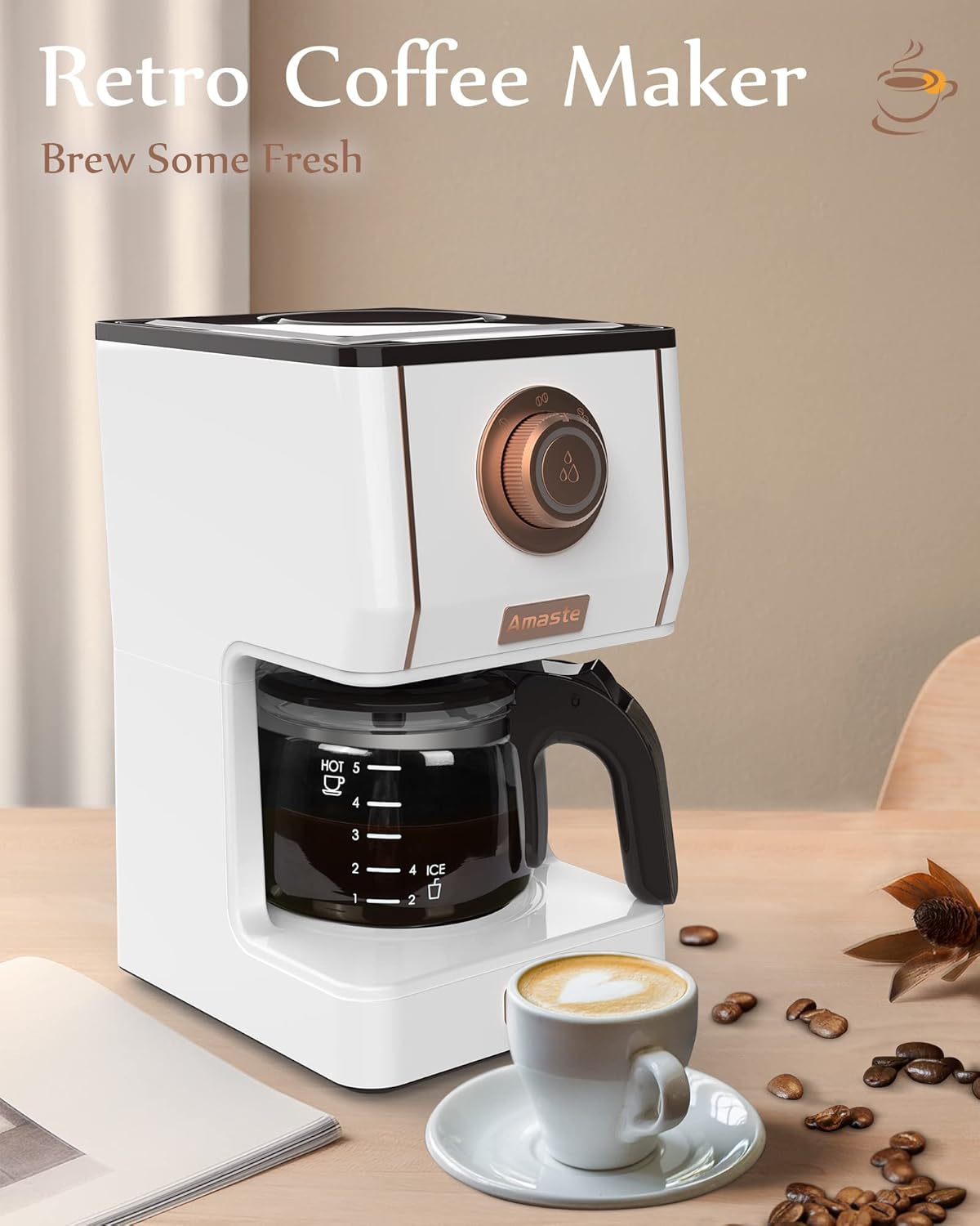 Amaste Retro Style Coffee Machine with 25 Oz Glass Coffee Pot