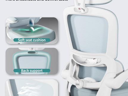 TRALT Ergonomic Office Chair – Mesh, High Back, Wheels – Blue