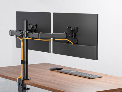 WALI Dual Monitor Stand – Desk Mount for 13–27" Screens, Holds up to 22 lbs per Arm, Height Adjustable, Swivel/Tilt/Rotation, VESA 75x75/100x100 – Black (M002)