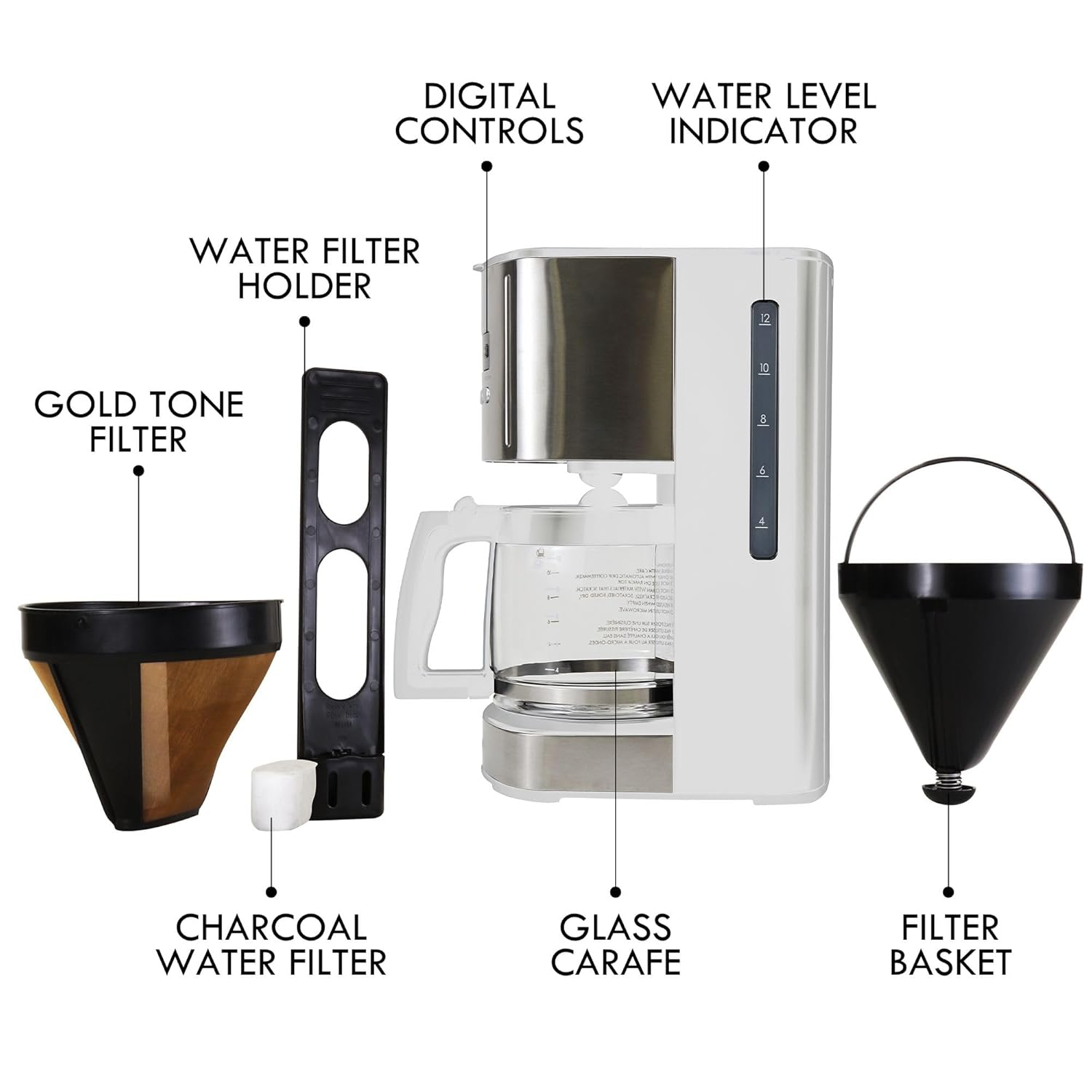 Kenmore Drip Coffee Maker - 12 Cup Programmable Cafe Machine With Glass Pot