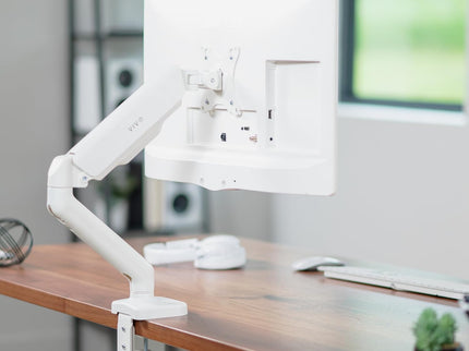 VIVO Single Monitor Desk Mount – Mechanical Arm, Fits 17–32" Screens, Height Adjustable, VESA Compatible – White, STAND-V001OW