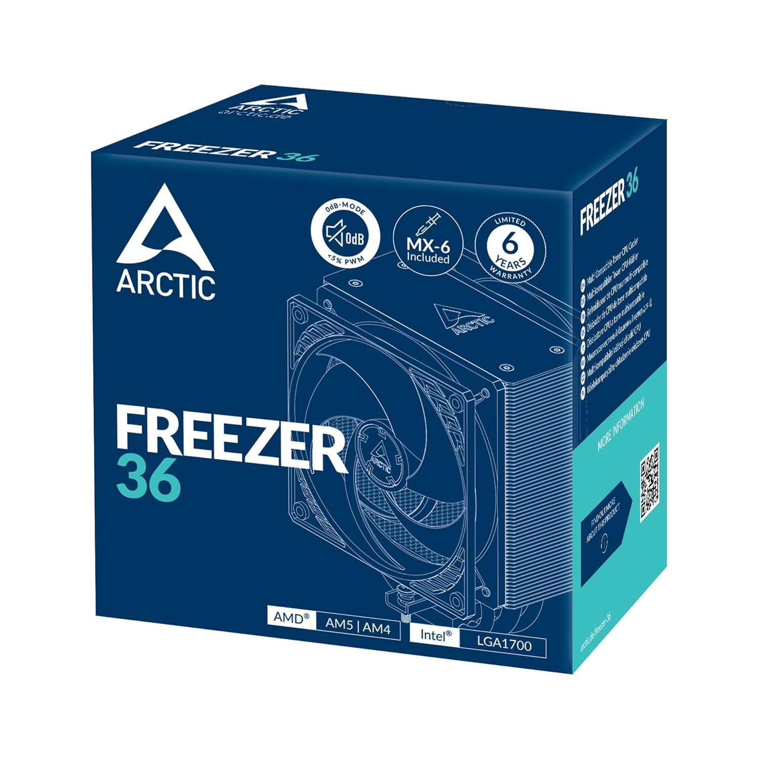ARCTIC Freezer 36 CPU Cooler – Single Tower, Push-Pull 120mm P-Fans, 4 Heat Pipes, 200–1800 RPM, MX-6 Thermal Paste