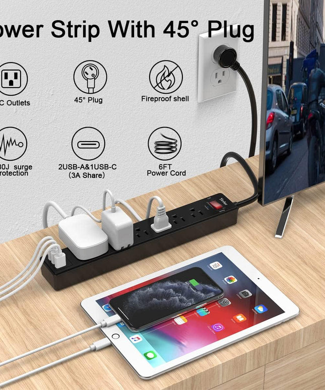 6Ft Power Strip Surge Protector - Yintar Extension Cord