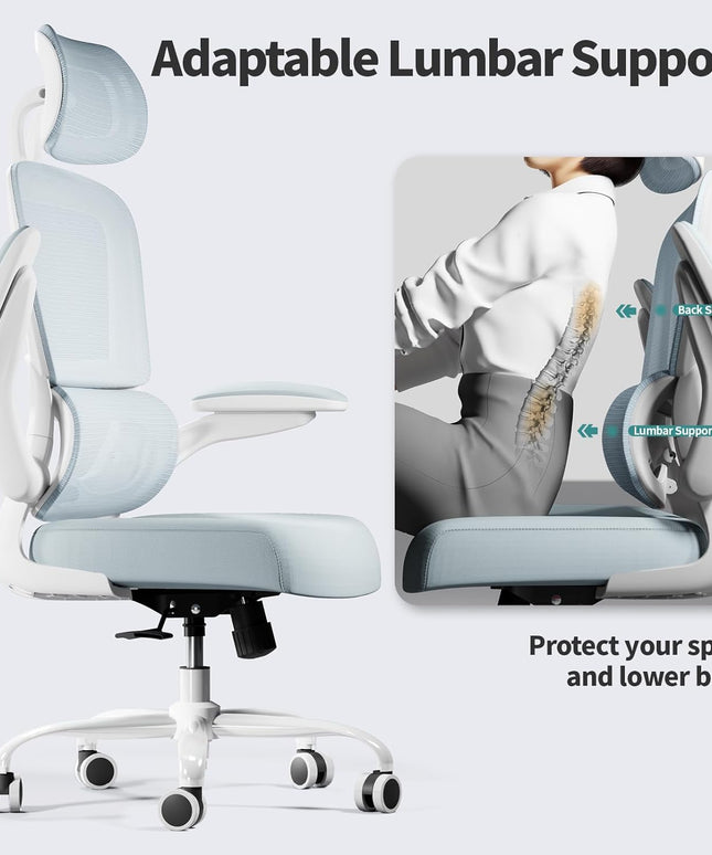 TRALT Ergonomic Office Chair – Mesh, High Back, Wheels – Blue