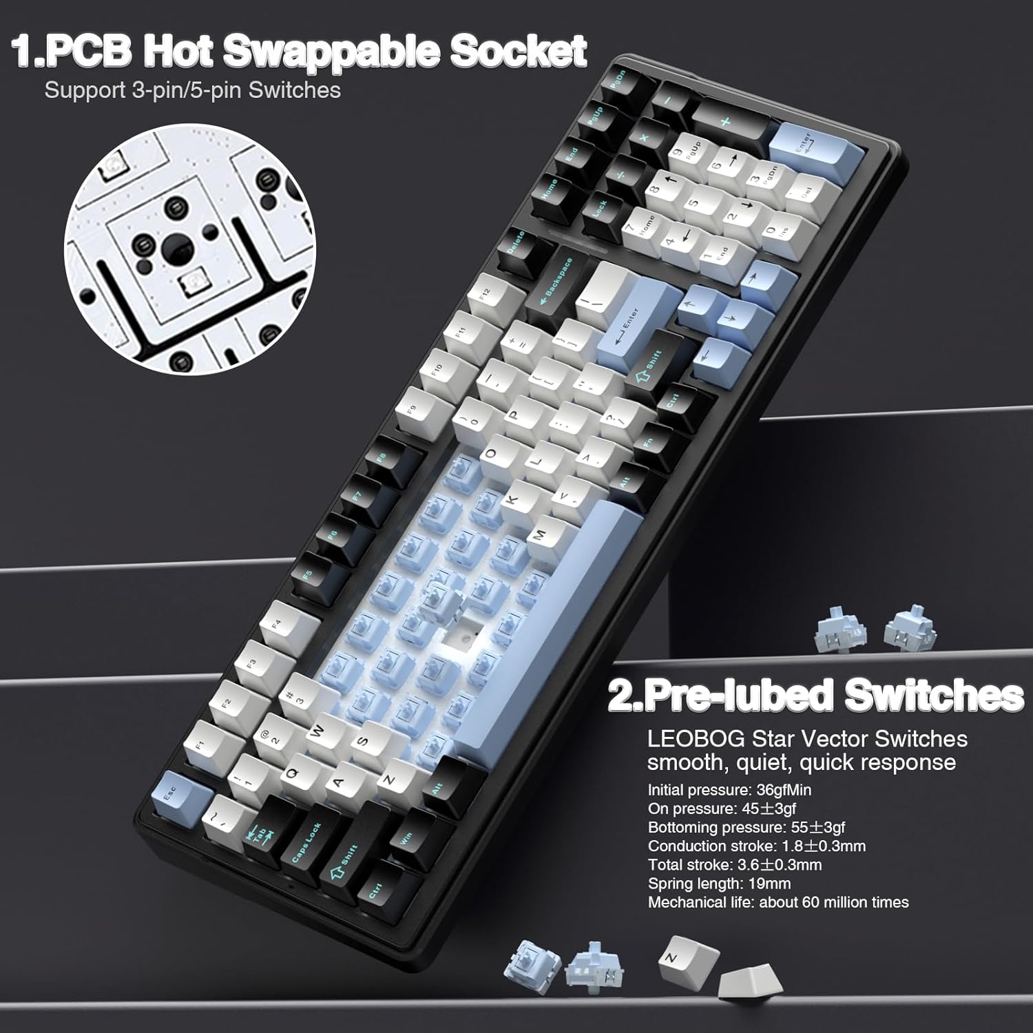 AULA F99 Wireless Mechanical Keyboard – Tri-Mode BT5.0/2.4GHz/USB-C, Pre-Lubed Linear, RGB Backlit