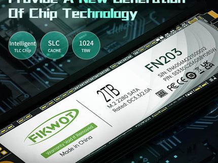 FN203 M.2 SATA SSD - SLC Cache 3D NAND TLC SATA III 6Gb/s M.2 2280 NGFF Internal Solid State Drive, Up to 550MB/s, Compatible with Ultrabooks, Tablet Computers and Mini PCs (2TB)