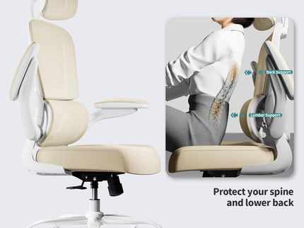 TRALT Ergonomic Office Chair – Mesh, High Back, Wheels – Beige