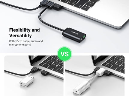 UGREEN USB to Audio Jack Sound Card Adapter with Dual TRS 3-Pole 3.5mm Headphone and Microphone USB to Aux 3.5mm External Audio Converter for Windows Mac Linux PC Laptops Desktops PS5 Switch 2