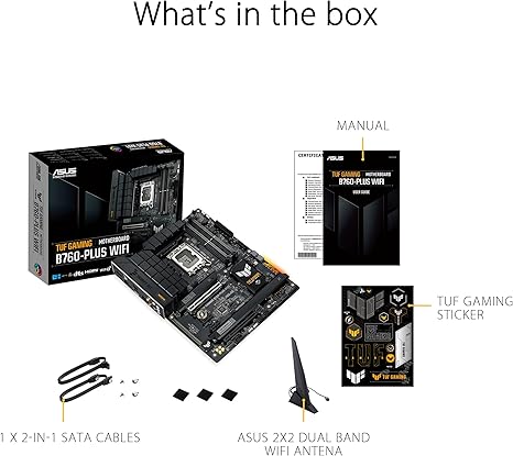 ASUS TUF GAMING B760-PLUS WIFI Intel B760 LGA 1700 ATX motherboard, Ready for 14th, 13th & 12th Gen Intel® Core CPU, 12+1+1 Stages, PCIe 5.0, 3x M.2, DDR5, 2.5G, USB 3.2 Type-C®, Thunderbolt 4™, USB4®