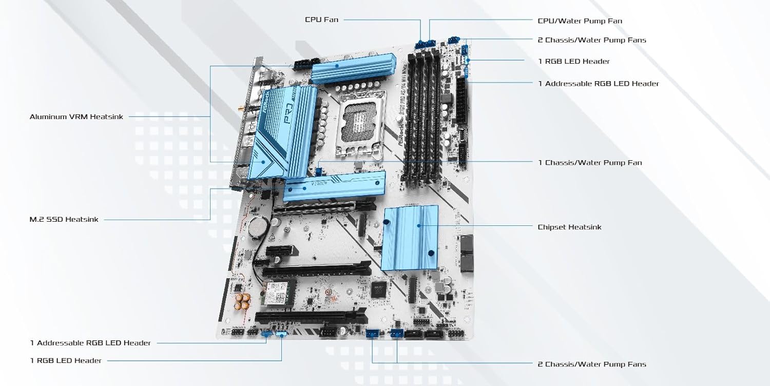 ASRock B760 Pro RSD4 WiFi White ATX Motherboard | Supports 14th/13th/12th Gen Intel | DDR4 5333+ (OC) | WiFi 6E | 2.5G LAN | White Design | Pre-Installed I/O Shield