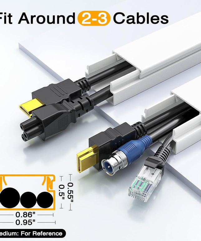 Delamu Cord Hider, 157in Wire Covers for Cords on Wall, Premium Cable Hider Cord Covers for Wires, Cable Management Wire Hiders for TV, Cable Raceway Kit, W0.95 H0.55in, White