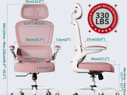 TRALT Ergonomic Office Chair – Mesh, High Back, Wheels – Pink
