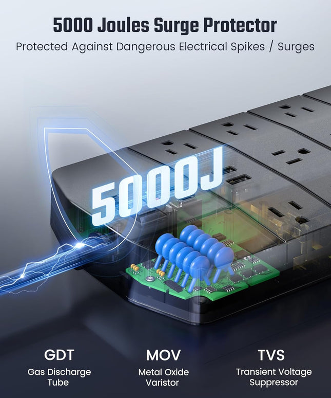 Power Strip,SUPERDANNY 5000 Joules Surge Protector