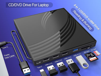 External CD/DVD Drive for Laptop with Carrying Case