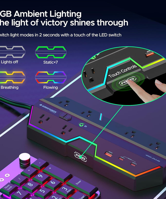 4000J Surge Protector Power Strip with USB Ports