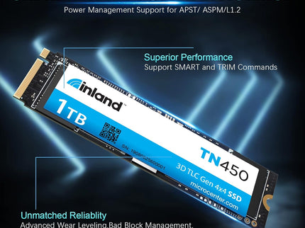 INLAND TN450 1TB NVMe M.2 PCIe Gen4x4 2280 Internal Solid State Drive SSD - Up to 5,000 MB/s, 3D NAND, Storage and Memory for Laptop & PC Desktop