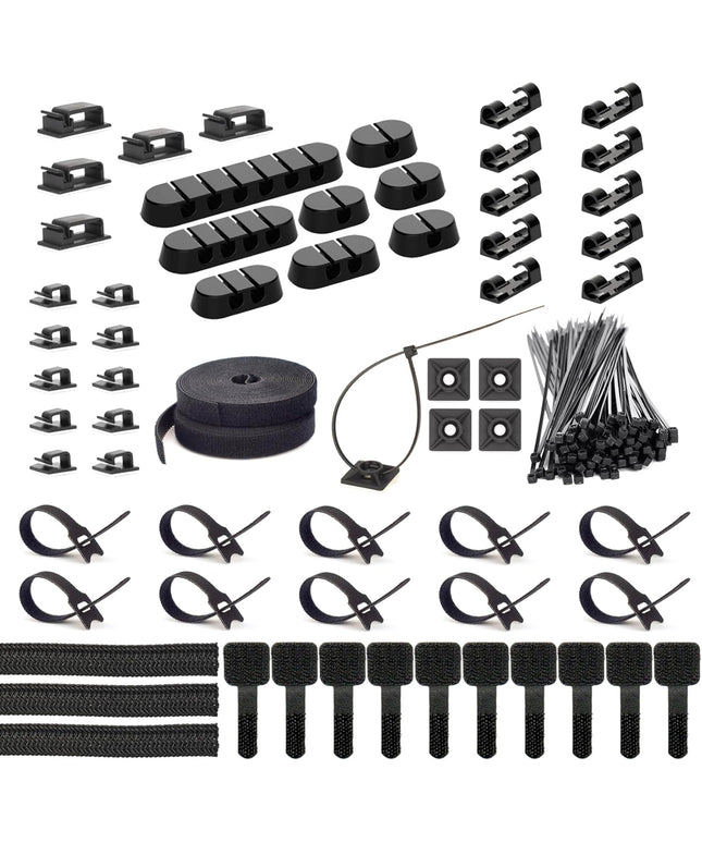ZIIYAN 163 PCS Cable Management Kit, 3 Wire Organizer Sleeve, 8 Self Adhesive Cable Holder, 25 Cord Clips, 20+2 Roll Reusable Cable Straps and 100 Fastening Cable Ties for Computer TV Under Desk