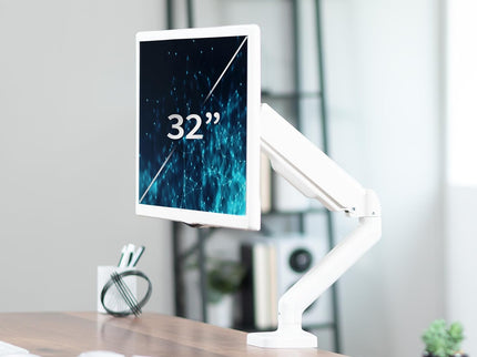 VIVO Single Monitor Desk Mount – Mechanical Arm, Fits 17–32" Screens, Height Adjustable, VESA Compatible – White, STAND-V001OW