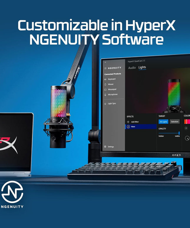 HyperX QuadCast 2 S – USB Microphone with RGB, Shock Mount, On-Board Controls, USB-C, Black