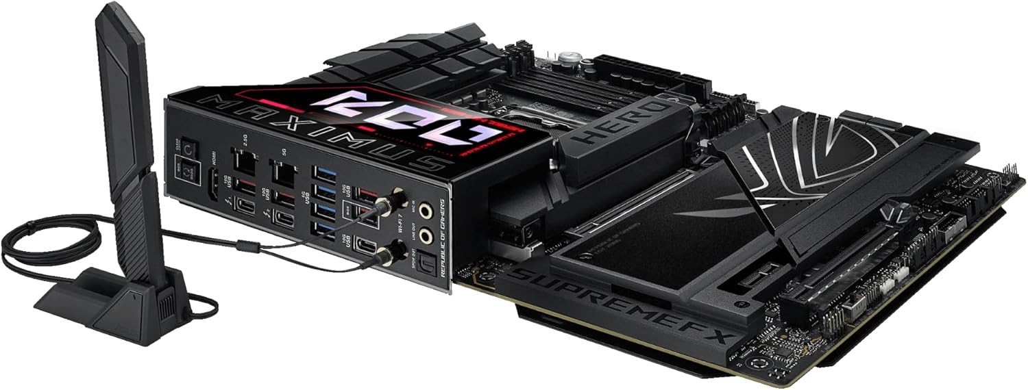 ASUS ROG Maximus Z890 Hero Intel® Z890 LGA 1851 ATX Motherboard, Advanced AI PC-Ready, 22+2+1+2 Stages, DDR5, WiFi 7, 3X PCIe® 5.0 M.2, Thunderbolt™ 4, USB Type-C®, AI Overclocking/Cooling/Networking