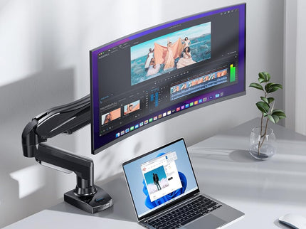 HUANUO Single Monitor Mount – Gas Spring Arm with C-Clamp & Grommet Base, Fits 13–32" Monitors, 4.4–19.8 lbs