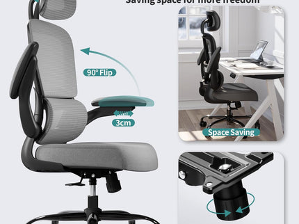 TRALT Ergonomic Office Chair – Mesh, High Back, Wheels – Black Grey