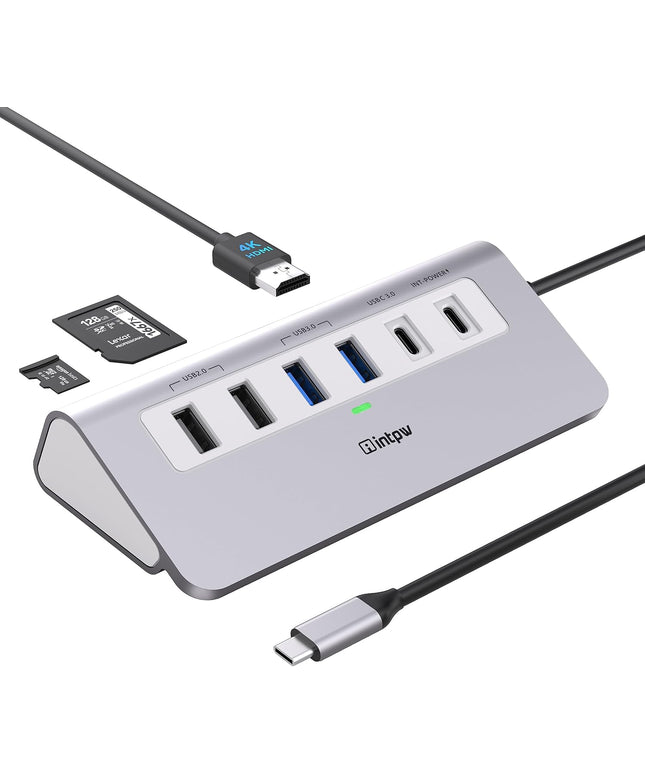 USB C Hub, INTPW 9-in-1 USB C Hub Multiport Adapter with 4K HDMI, PD 100W, Type-C and 2 USB A 3.0 5Gbps, 2 USB A 2.0, SD/TF Card Reader, Aluminum USB Hub for Laptop, iPhone 16/15 Series, MacBook, iPad