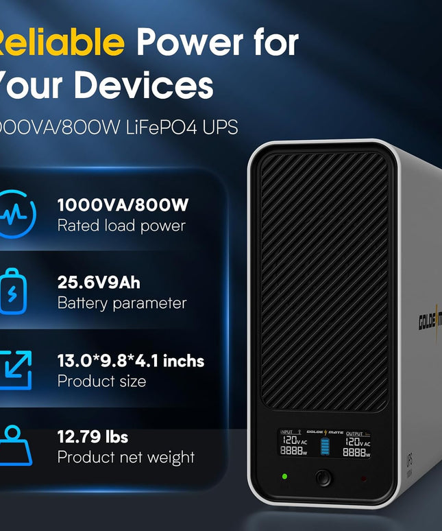 1000VA/800W Lithium UPS Battery Backup