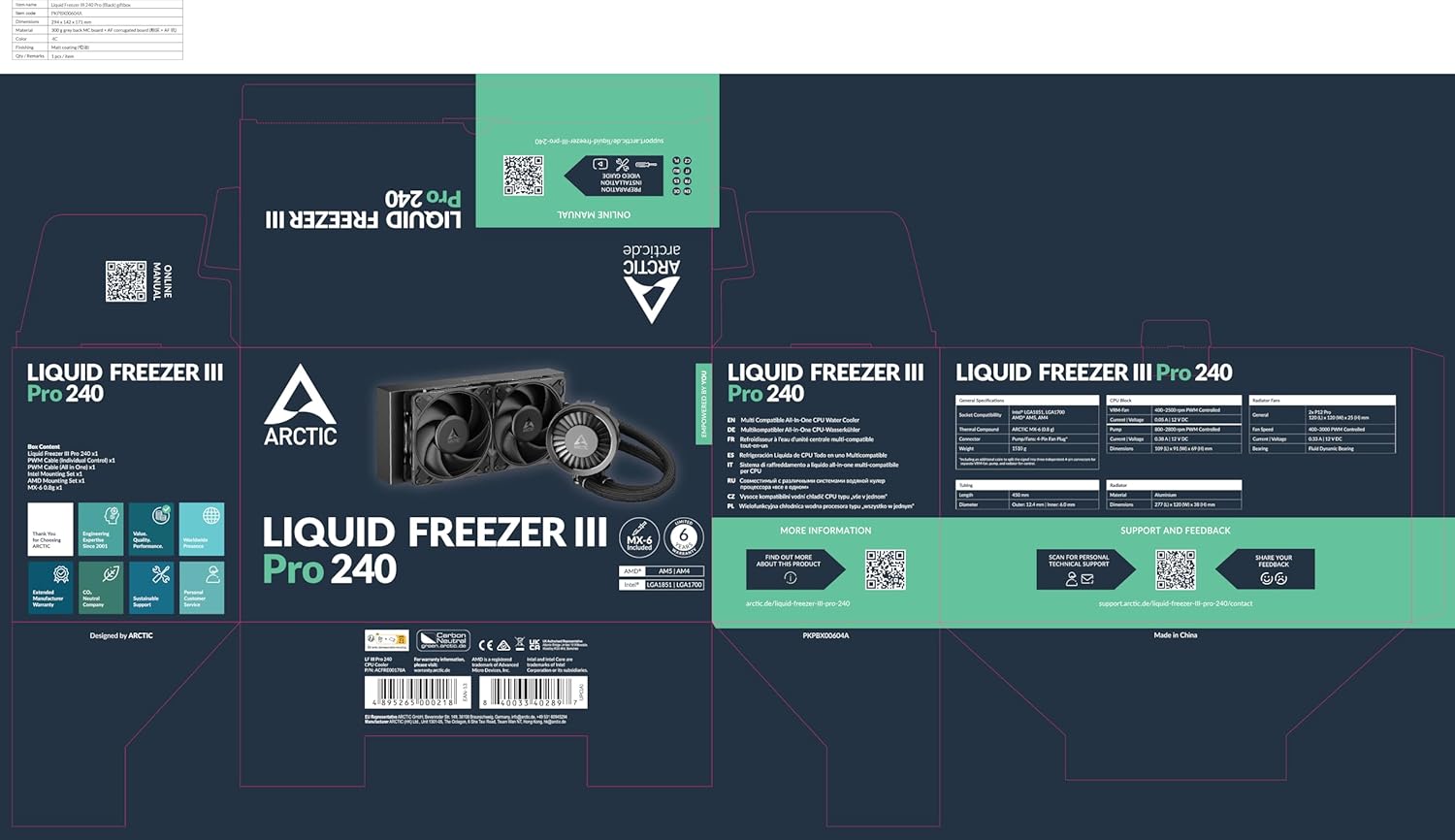 ARCTIC Liquid Freezer III Pro 240 AIO CPU Liquid Cooler – 240mm, 38mm Radiator, VRM Fan, AM5/AM4 & LGA1851/1700 – Black