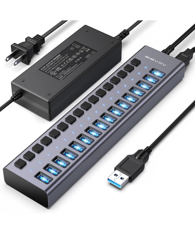 Powered USB 3.1 Hub, ACASIS 16 Ports USB 3.1 Hub with 10Gbps Data Speed，Aluminum Housing, USB Hub Powered with 96W Power Adapter, USB Hub for PC/Laptop, Computer, Flash Drive, Printer, Camera